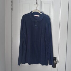 Birdwell Terry Cloth Polo Shirt 3XL Navy Blue Long Sleeve Surf Coastal